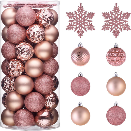 Valery Madelyn Christmas Tree Decorations Ornament Set for Fall Halloween, 50ct 2 Inches Pink Shatterproof Christmas Ball Ornaments Hanging Xmas Holiday Party Decor