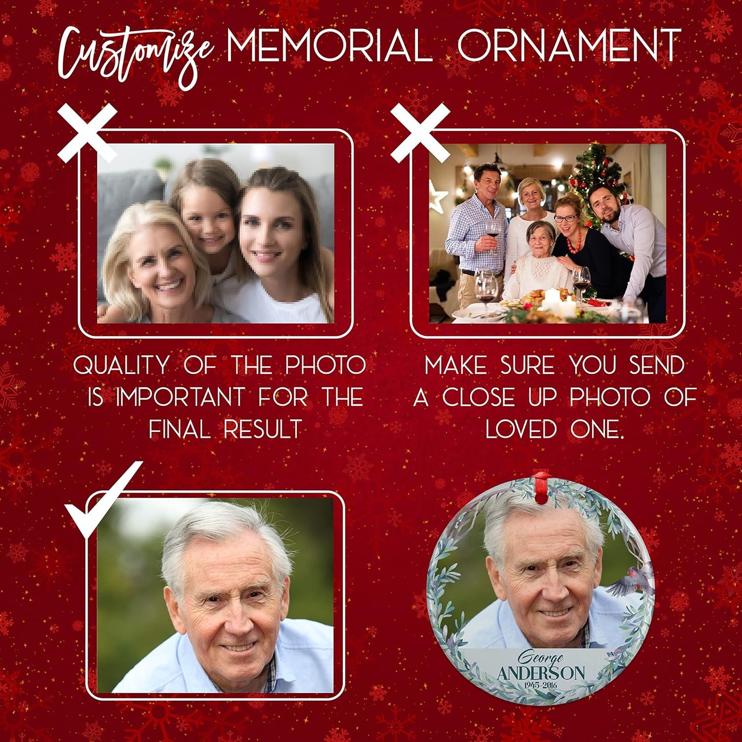 Loved & Missed, Memorial Christmas Ornament Personalized with Photo, Name & Date - Upload Photo & Picture - 7 Designs, Memorial Ornaments Loss of Loved Ones – D3
