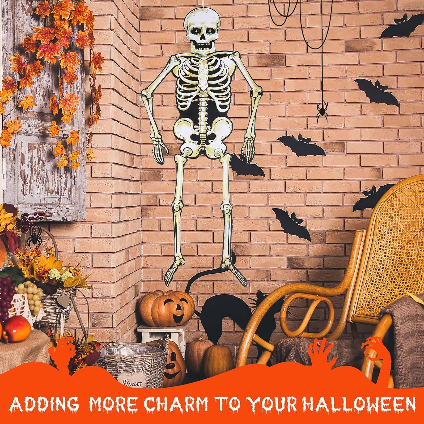 Jeyiour 6 Pieces Halloween Jointed Skeleton Decoration with Movable Joint Halloween Paper Skeleton Cardboard Decoration for Door Window Cutouts Party Prop, 31.5 Inch Tall