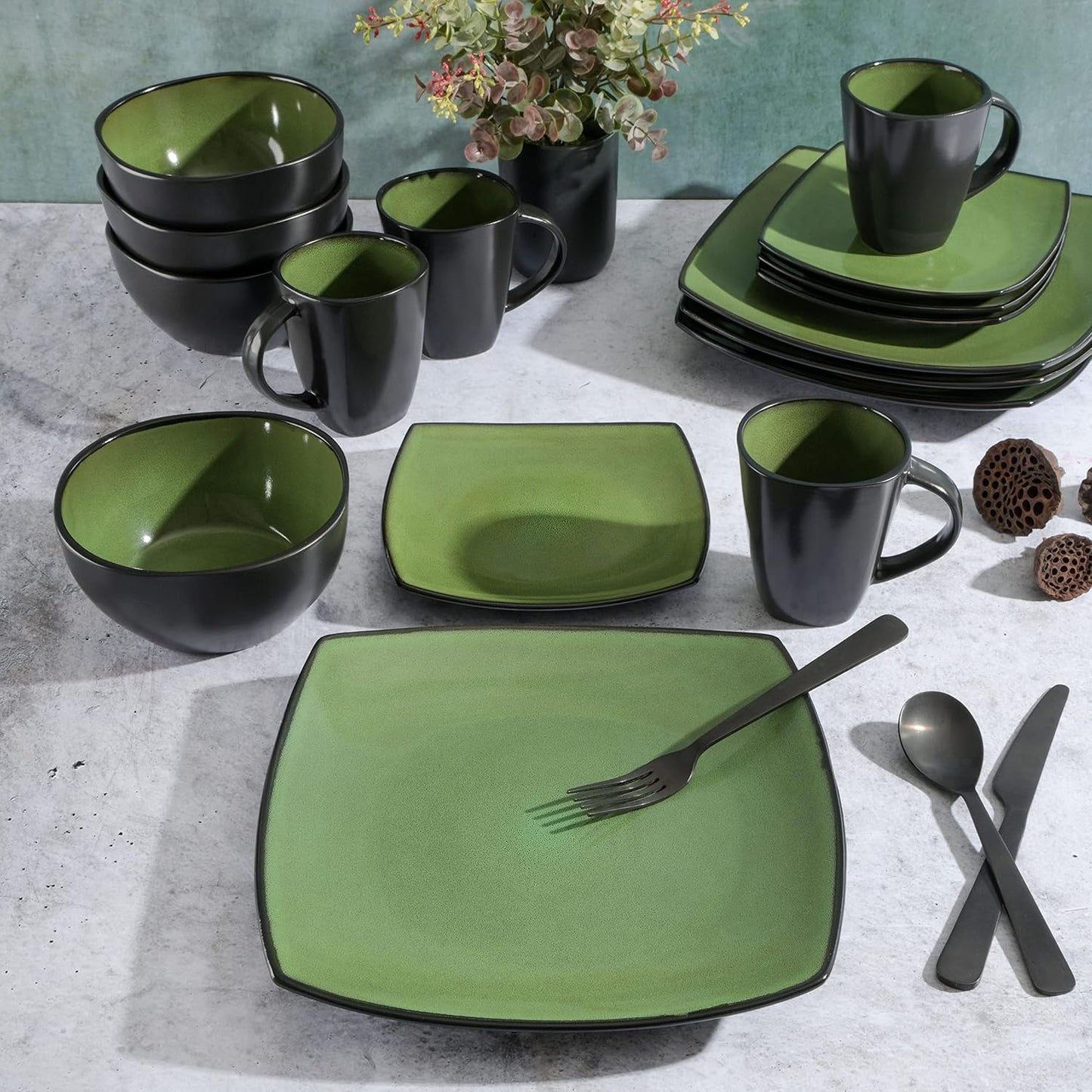 Gibson Elite Soho Lounge 16 Piece Dinnerware Set, Green