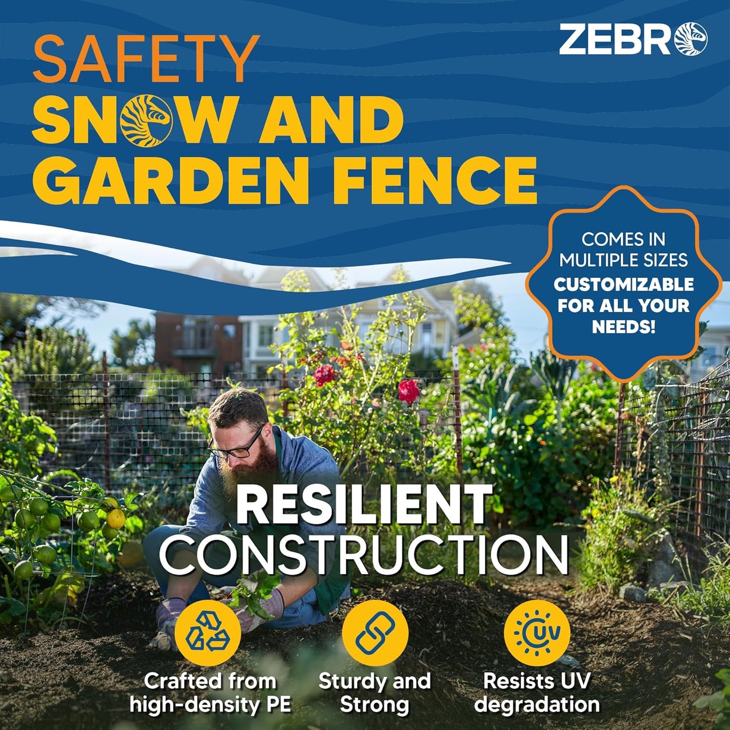 ZEBRO 4' x 50' Black Plastic Garden Fence Roll – Light Duty Mesh Fencing for Temporary Fence, Snow, Garden Netting, Animal Barrier, Agricultural Fencing & Lawn Protection