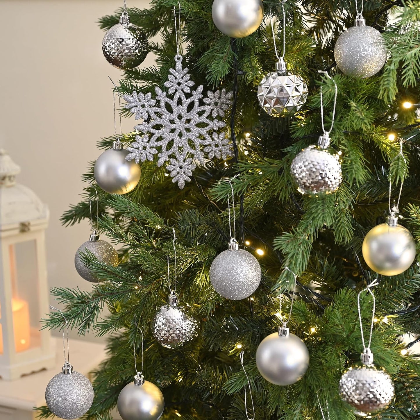 Valery Madelyn Christmas Tree Decorations Ornament Set for Fall Halloween, 50ct 2 Inches Silver Shatterproof Christmas Ball Ornaments Hanging Xmas Holiday Party Decor