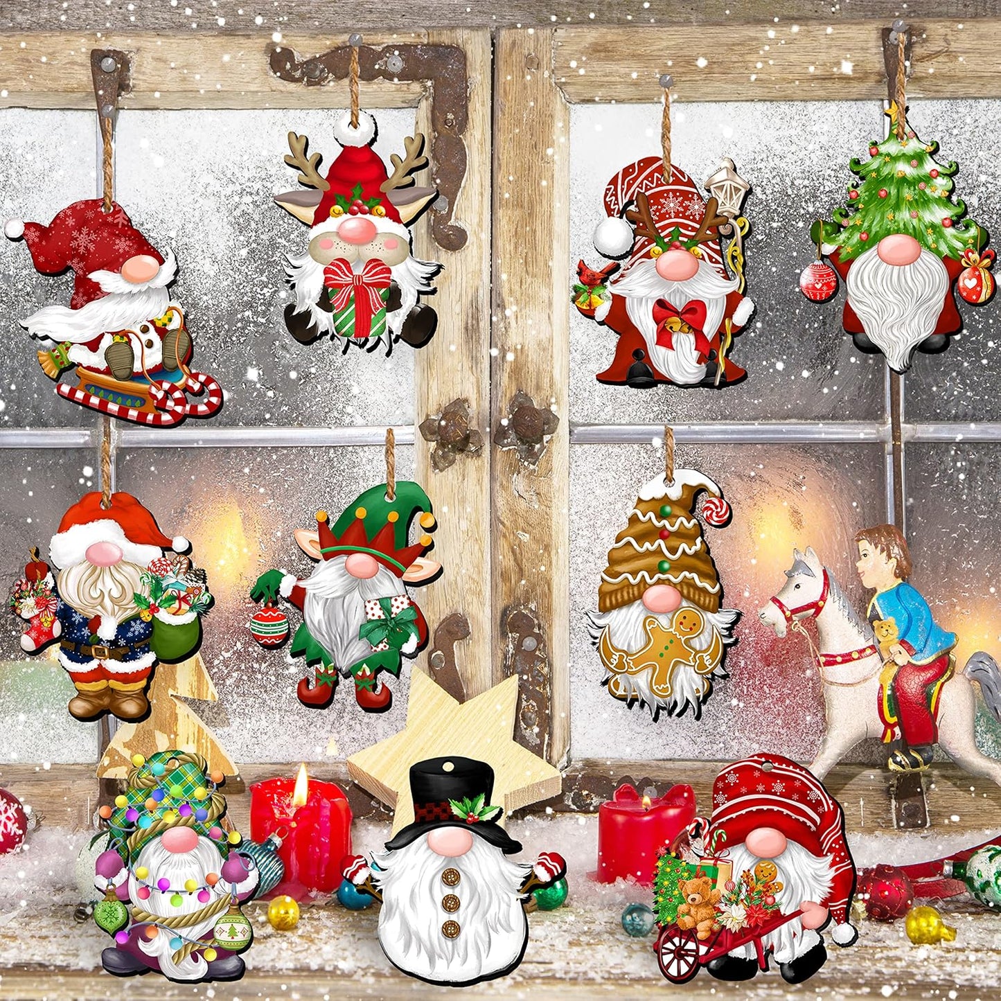 24 Pieces Christmas Gnome Wooden Ornaments Wood Hanging Decorations for Christmas Tree Santa Clause Elf Hanging Wood Crafts Holiday Decor Xmas Party Supplies (Xmas-Gnomes-B)