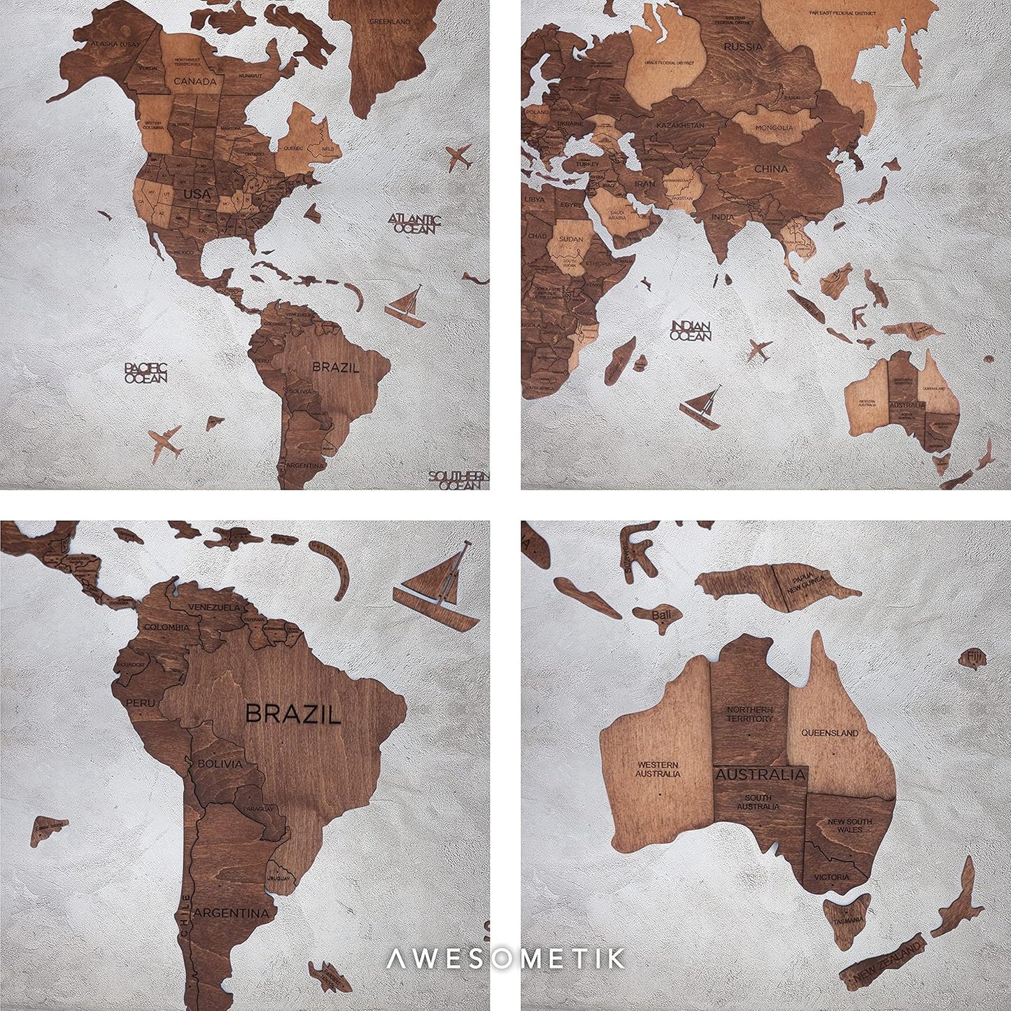 Handmade 3D Wood World Map Wall Art Large Wall Decor Track Your World Travels - Special For Home, Kitchen And Office (Large, Oak)